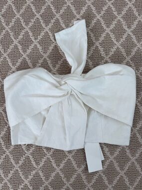 Milly White Knot-Front Strapless Crop Top